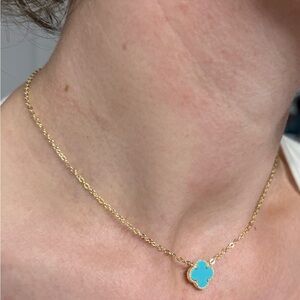 Gold Plated 925 Sterling Silver Turquoise Cloverleaf Necklace Good Luck Pendant